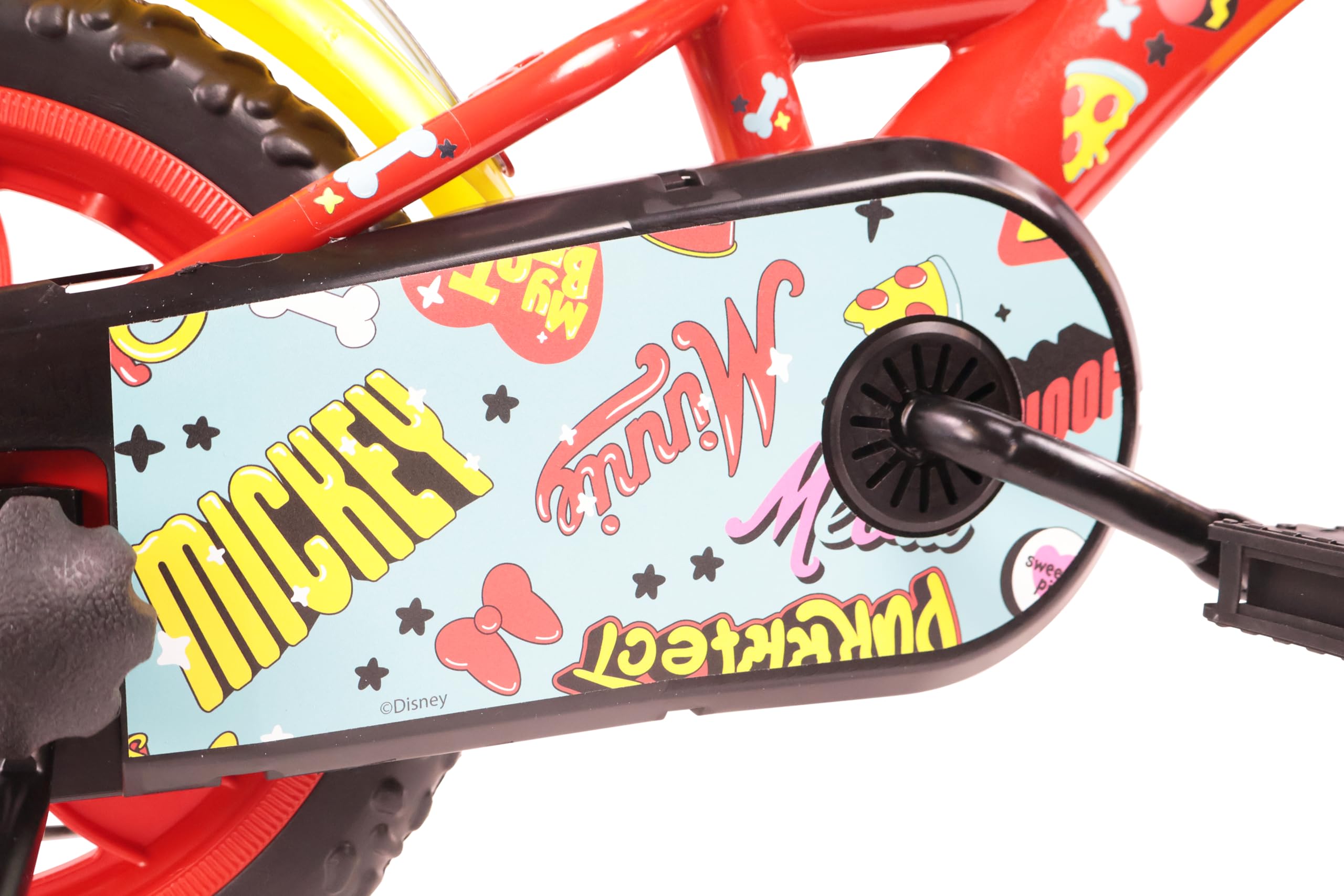 Denver Bike Bicicletta Bambino 12 Pollici Licensed Mickey, 2-4 Anni, Rotelle Removibili, Freno Anteriore Caliper, Telaio Acciaio, Ruote EVA Antiforatura, Borraccia e Scudo
