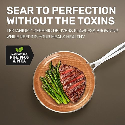 Miniatura 4 de Hybrid - Juego de 3 sartenes antiadherentes de acero inoxidable, juego de sartenes de cerámica de 8,10,12 pulgadas, listo para inducción, fabricado