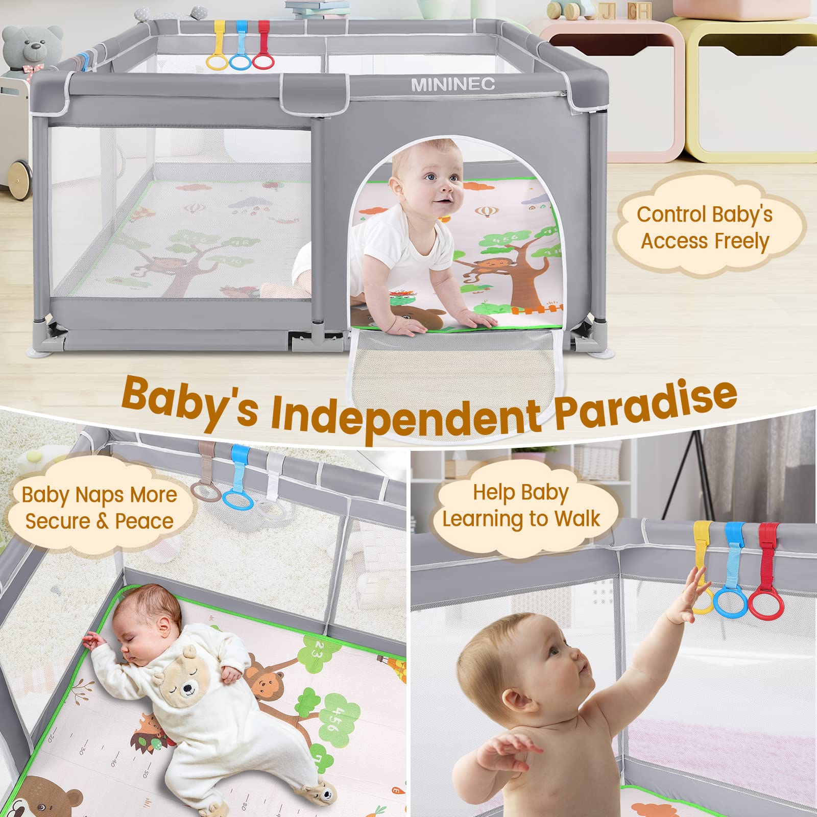 Baby Playpen with Mat,50"x50" Baby Playpen for Babies and Toddlers,Kids