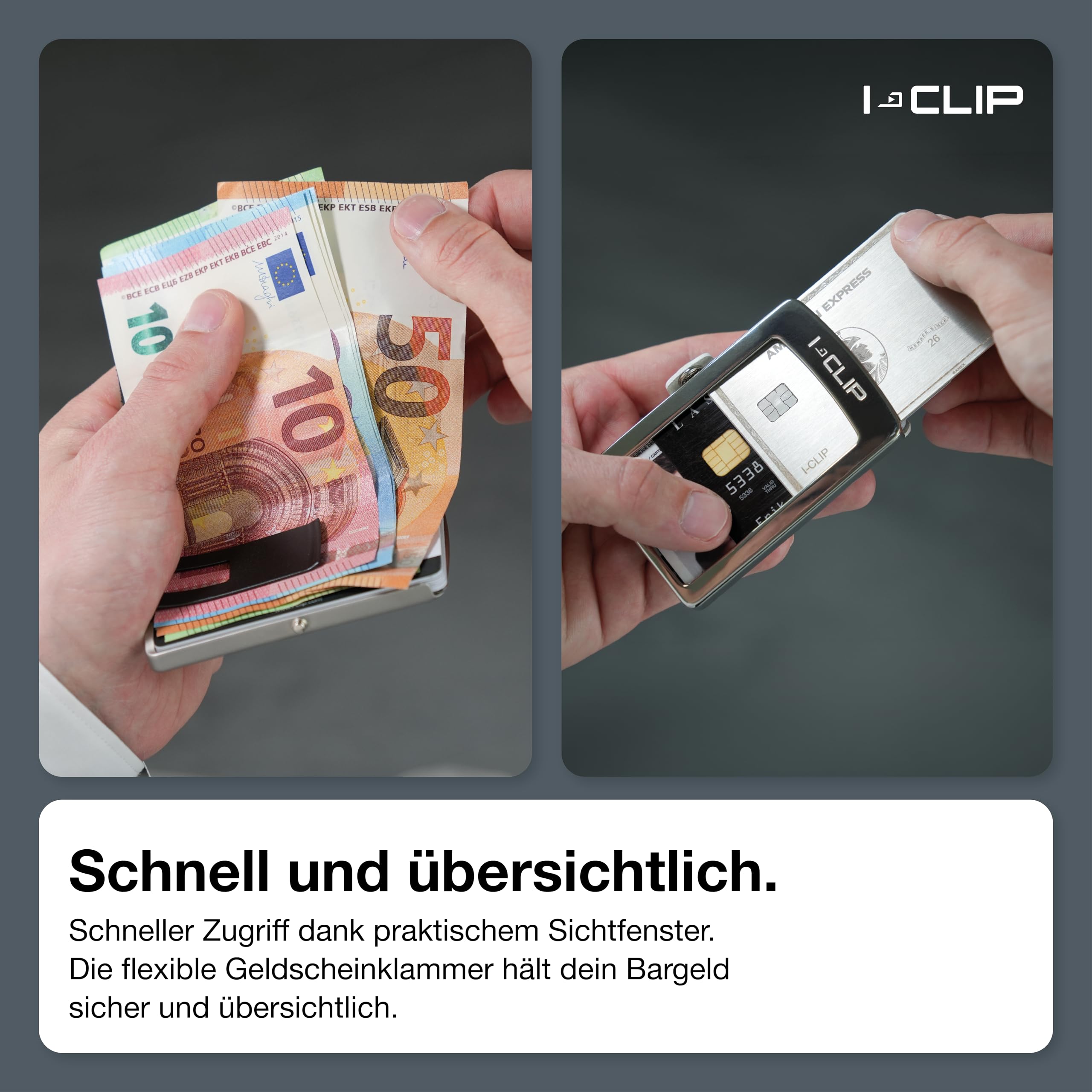 I-CLIP Edelstahl Geldbörse mit austauschbarer Geldklammer - Leder Portemonnaie - Kreditkartenetui mit Geldklammer - hochwertiger Geldbeutel - Slim Wallet - Polierter Rahmen - White Ace