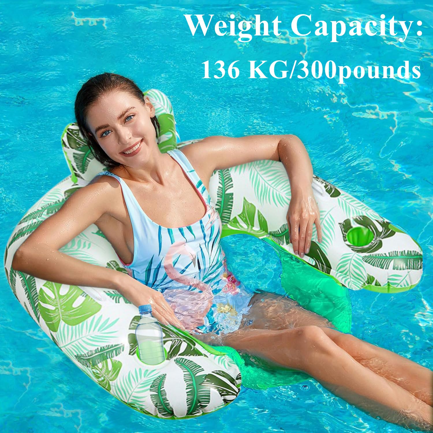 Dehsiyc 2-Pack Inflatable Pool Lounger For Adults – 300 Lb Capacity, U-Shape Float With Cup Holders & Backrest, Pool Float Chair For Pool, Lake, Or Beach