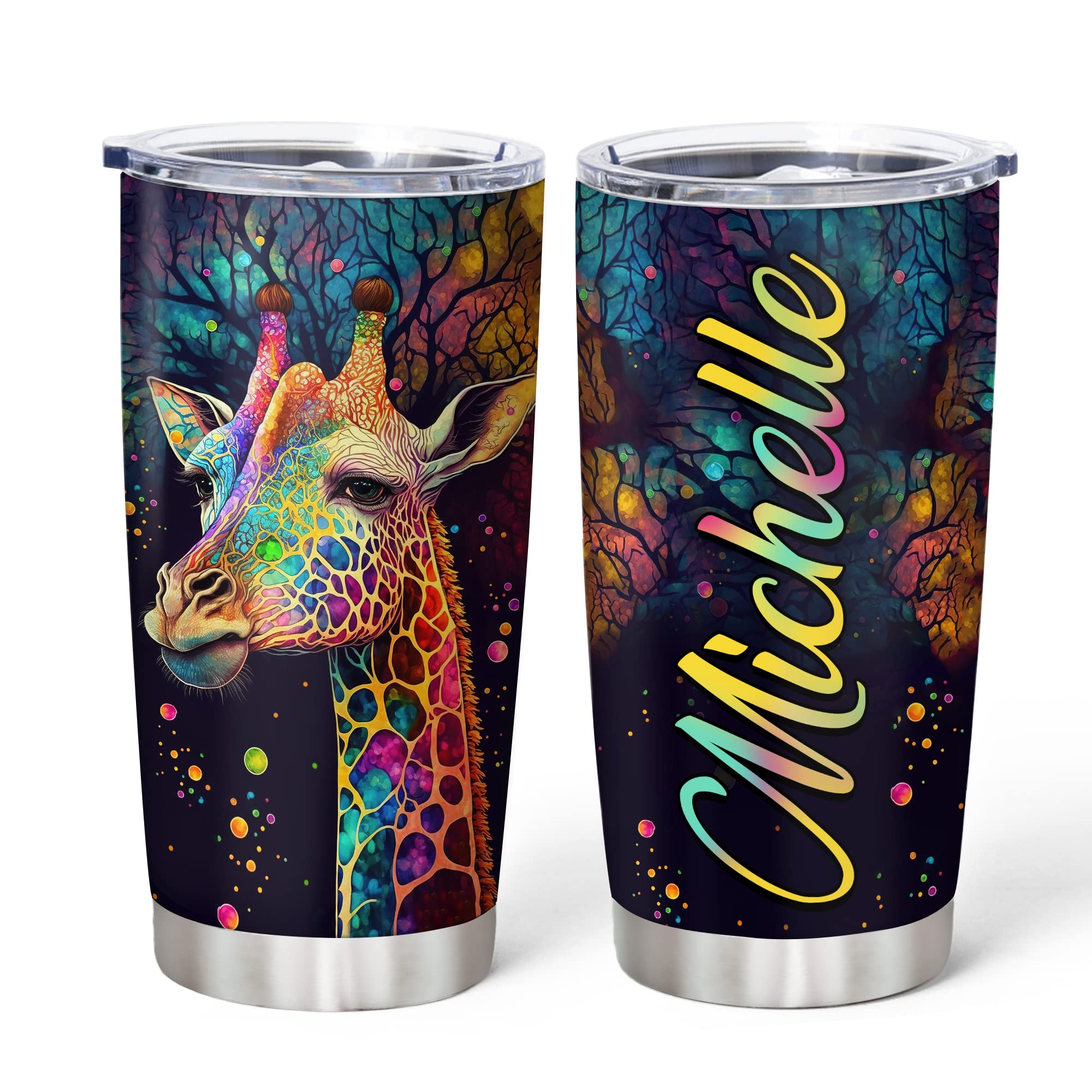 Hyturtle Personalized Gifts For Giraffe Lover - Birthday Christmas - Giraffe Print Custom Name Stainless Steel Tumbler 20oz With Straw Lid - Giraffe Lover Gifts For Her Women Girl Friend