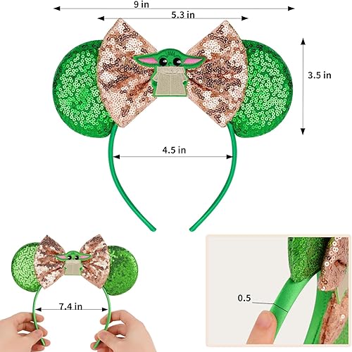 Miniatura 2 de FANYITY Orejas de ratón, diadema de lentejuelas con orejas de ratón para niños, niñas, mujeres, Halloween y viaje de Disney (Master Yuda)