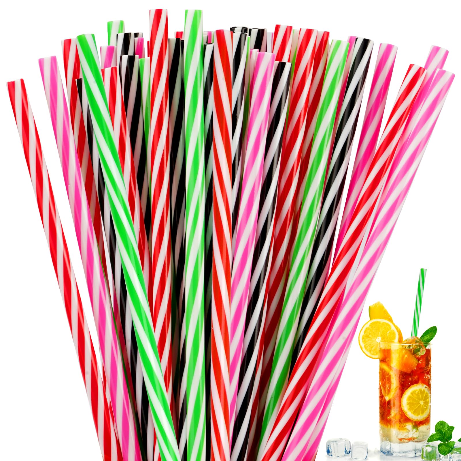 50 Piezas Reutilizables Pajitas Plástico, 23cm Largo, Duro Cóctel, Apto Lavavajillas, Colores para Fiestas y Banquetes