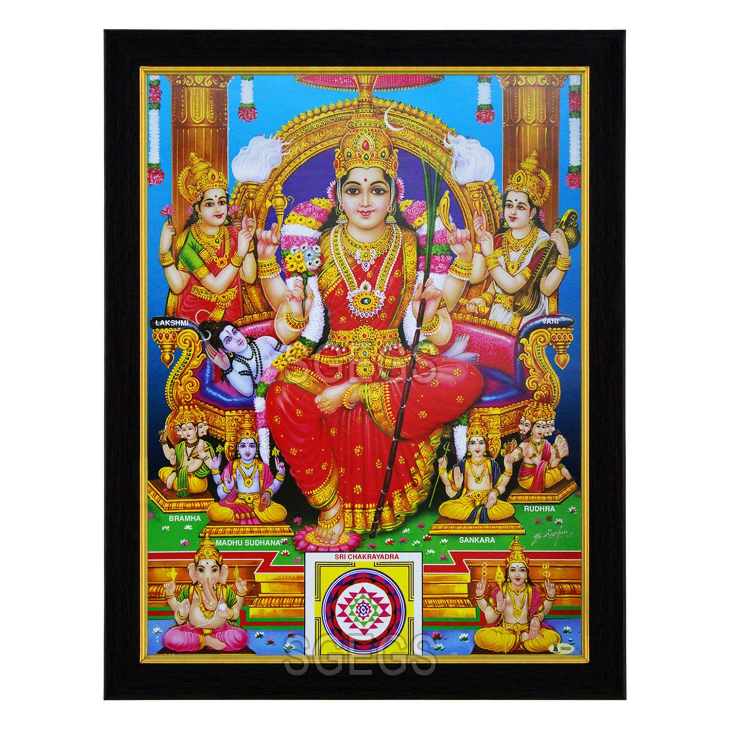SHREE GANESH ENTERPRISE GIFTING SOLUTIONS Goddess Sri Lalitha Tripura Sundari HD Photo Frame Painting Pooja Wall Hanging (Wood, Poster with Frame,Multicolour, 23.5X1x31cm)
