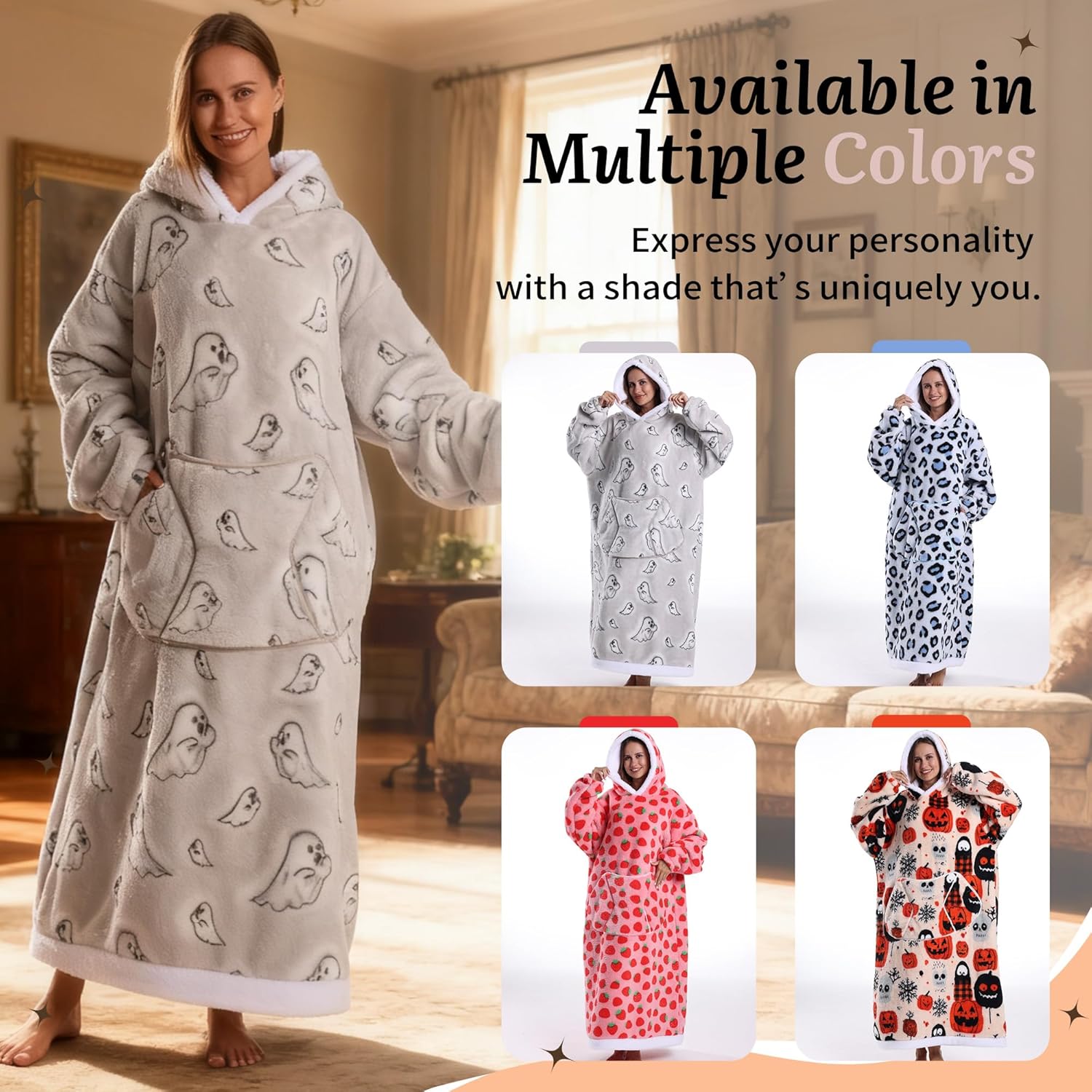 Capecage Blanket Hoodie, Long Hooded Blanket Sweatshirt as Birthday Gifts for Women Men, Long Wearable Blanket for Women Men.