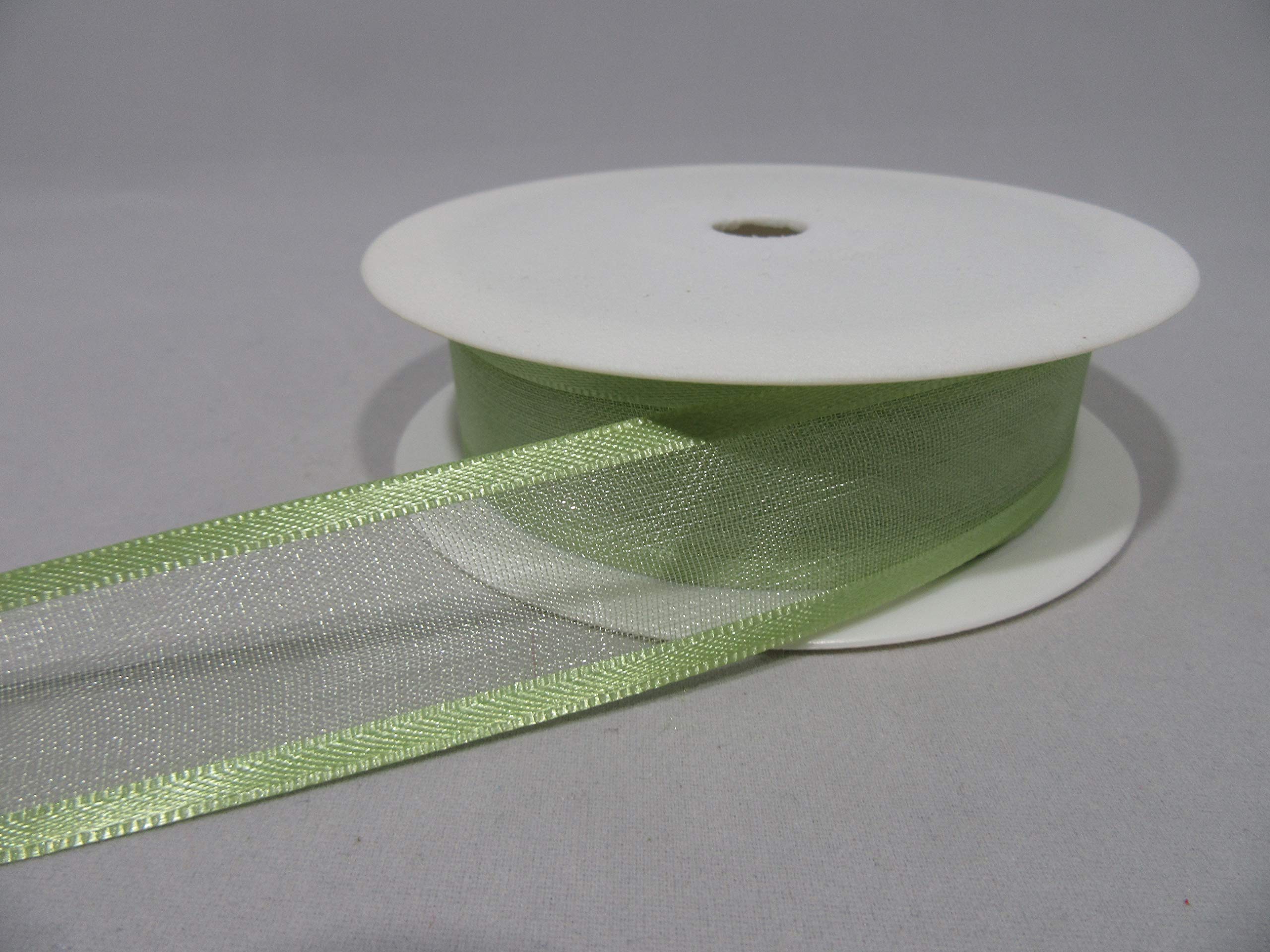 1 Full Roll Reel of 25mm Edged Organza Ribbon x 25 metres Sage Light Green Double Sided Satin Edge Sheer 25 mm 2.5cm 1" 1 Inch