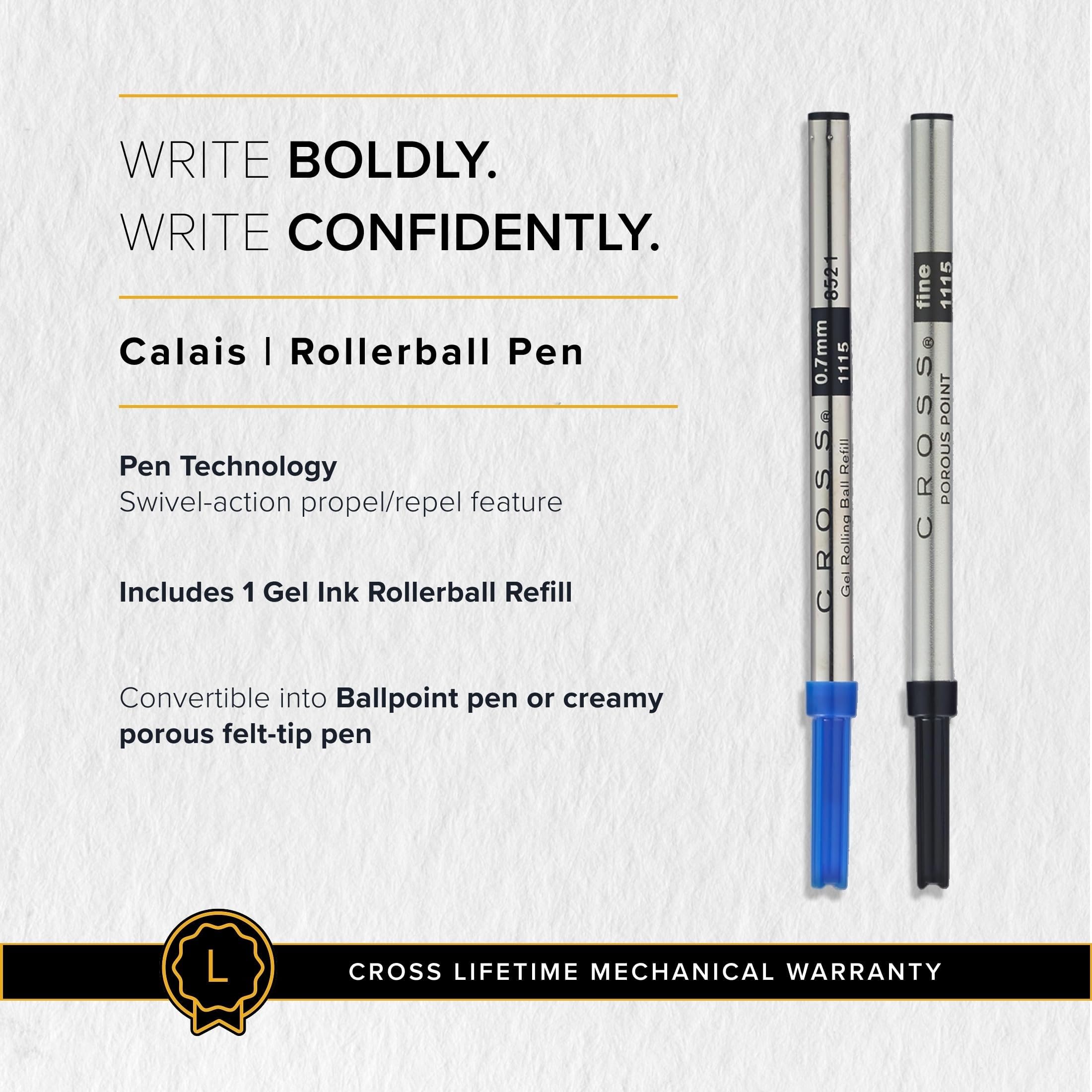 Cross Calais Rollerball (Schreibfarbe: schwarz, inkl. Geschenkbox) Satin-Chrom
