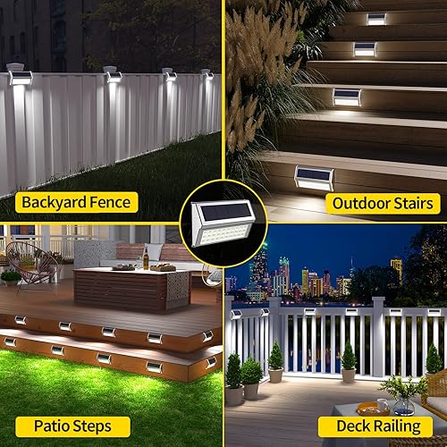 Miniatura 2 de ROSHWEY Paquete de 10 luces solares para exteriores 30 luces LED solares de valla impermeables lámparas solares de acero inoxidable luces exteriores