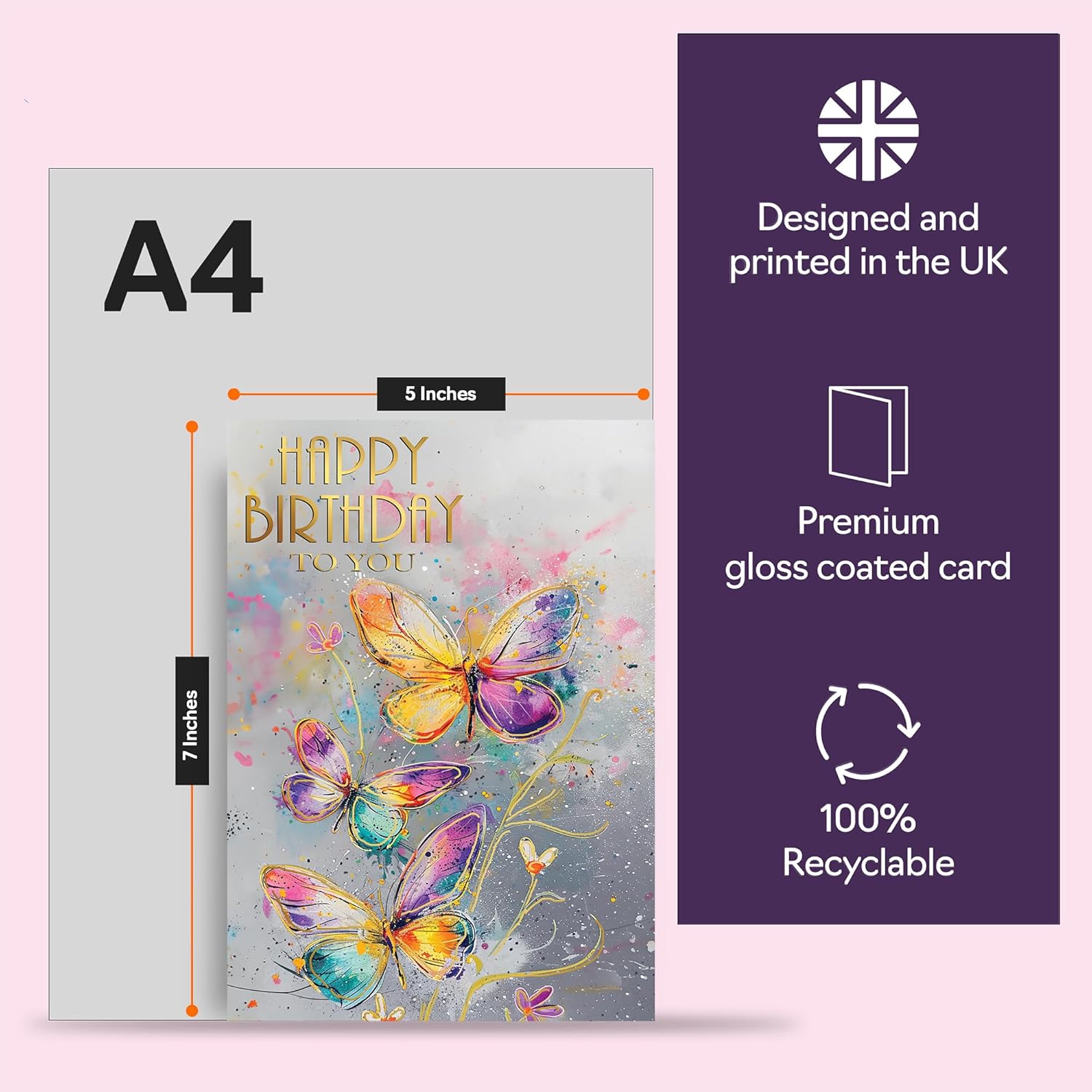 Beautiful Gold Birthday Cards for Women Her - Beautiful Butterflies - Elegant Traditional Pretty Birthday Card for Mum Daughter Grandma Auntie Granddaughter, 5x7 Inch Gorgeous Greeting Cards Gift