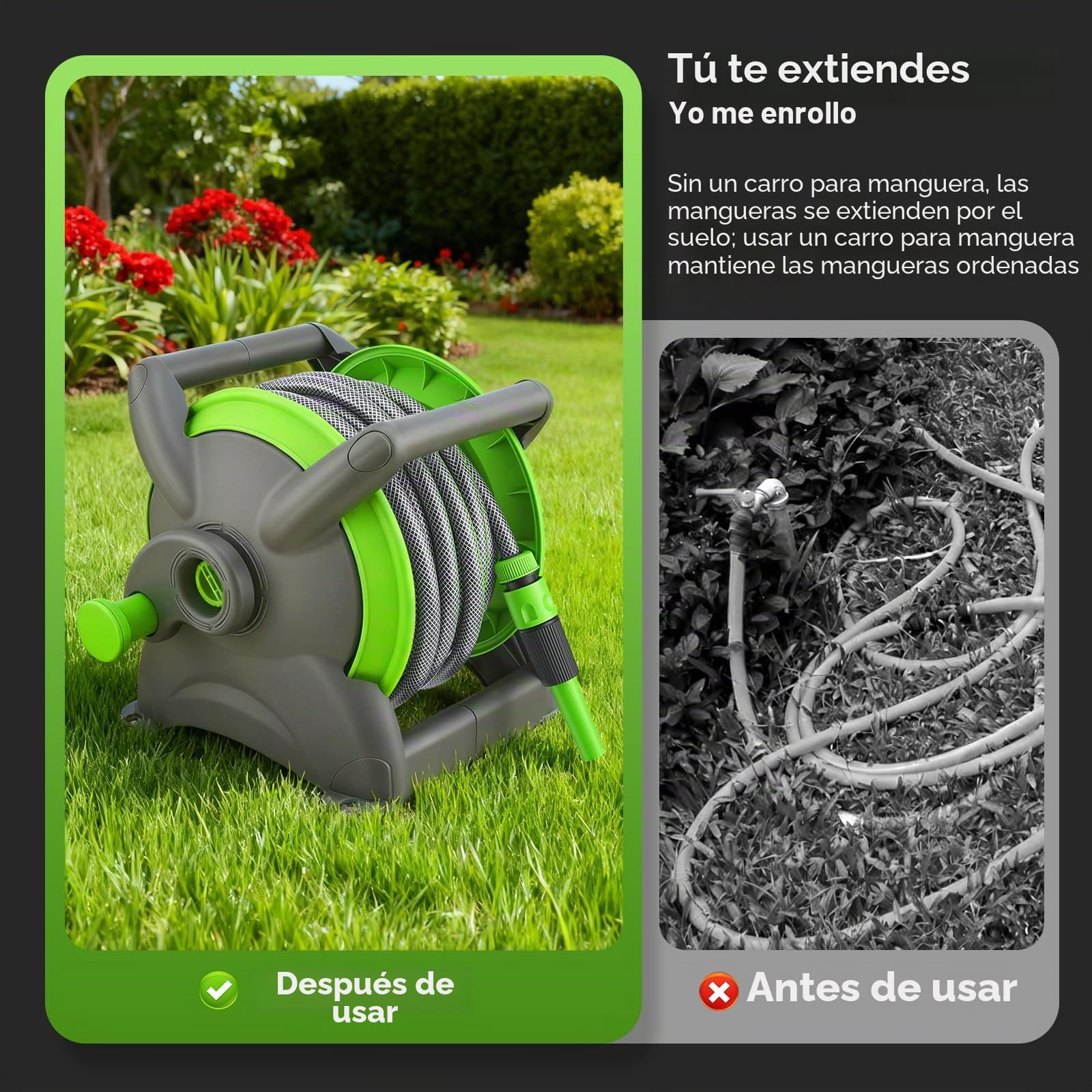 Carrete de Manguera Retráctil Giratorio de 180°, 20M Enrollador de Mangueras Carrete Automático de Manguera Montado en Pared Manguera Enrollable Automática para Regar Césped Jardín, Lavar Auto