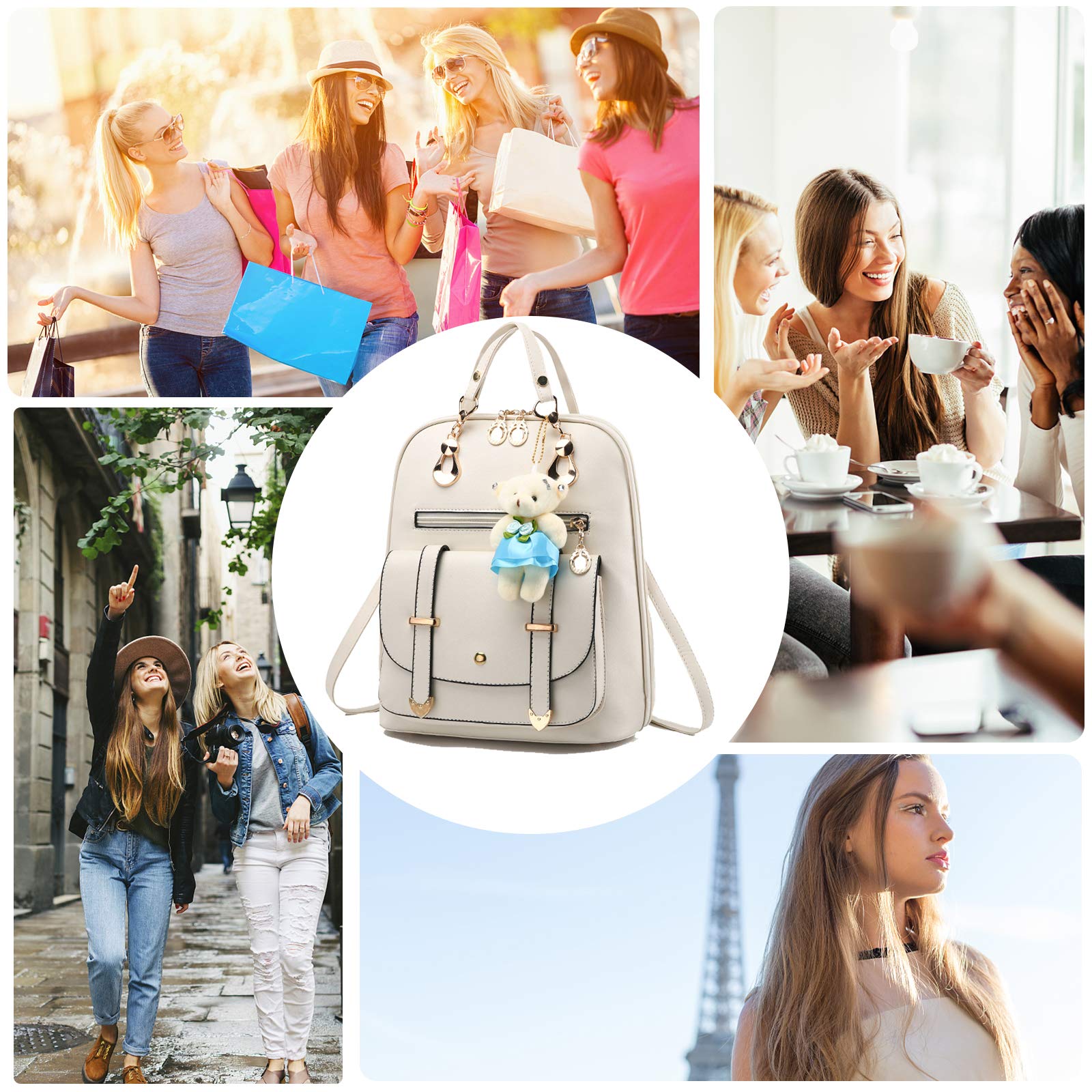 FANDARE Donna Zaino Moda Borsa da Scuola Ragazze Impermeabile Daypack Borsa a Tracolla PU Backpack per Scuola Università Viaggio Shopping Vacanza Zaini Bianca