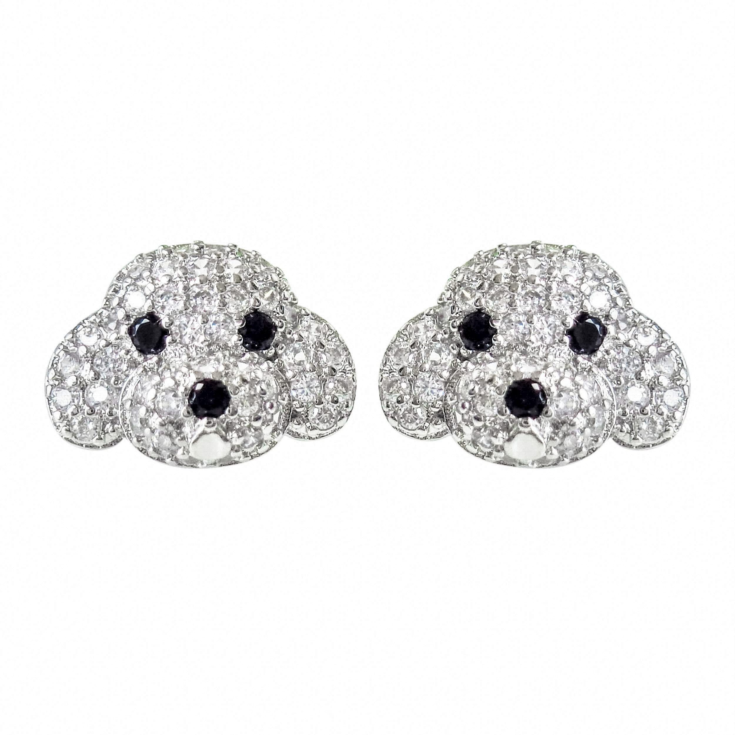 Hiqmic 925 Sterling Silver Cute Dog Puppy Zirconia Earrings Ear Stud Piercing white gold plated Fashion Jewelry Gifts WK90055