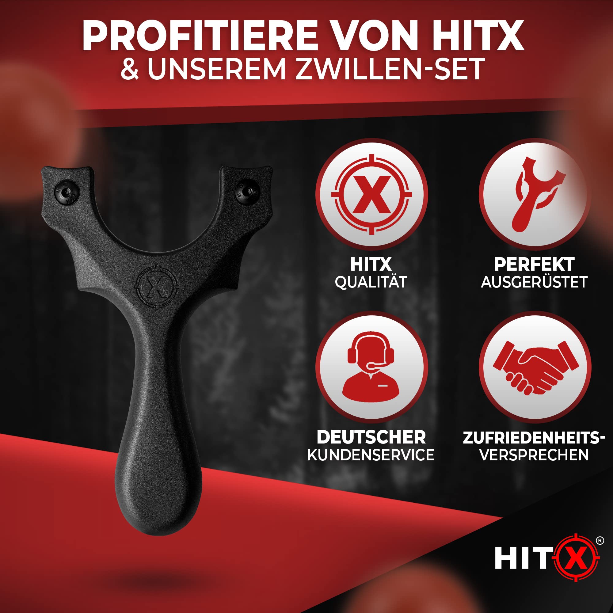 HITX® Zwille Steinschleuder Profi Set [Alpha Clips] | Einfache Clip-Technik | Slingshot Schleuder mit Gummiband Extra Stark | Sportgerät in Bundle Sets mit Ersatzgummi + Tonkugeln