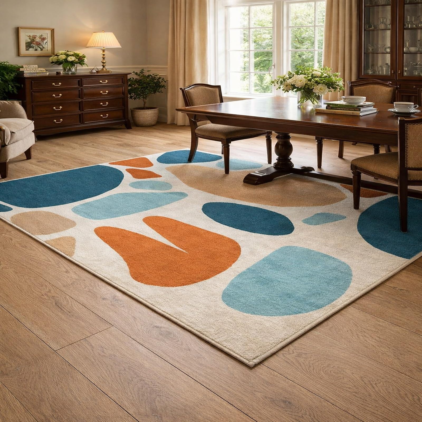 Tapis de cuisine antidérapant abstrait bleu orange blanc 90x100 cm