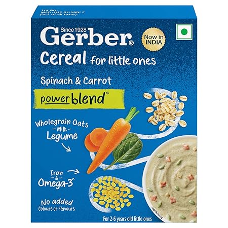 GERBER Cereals with Powerblend - Spinach & Carrot Cereals For Kid (2-6 Years Old) - 300g