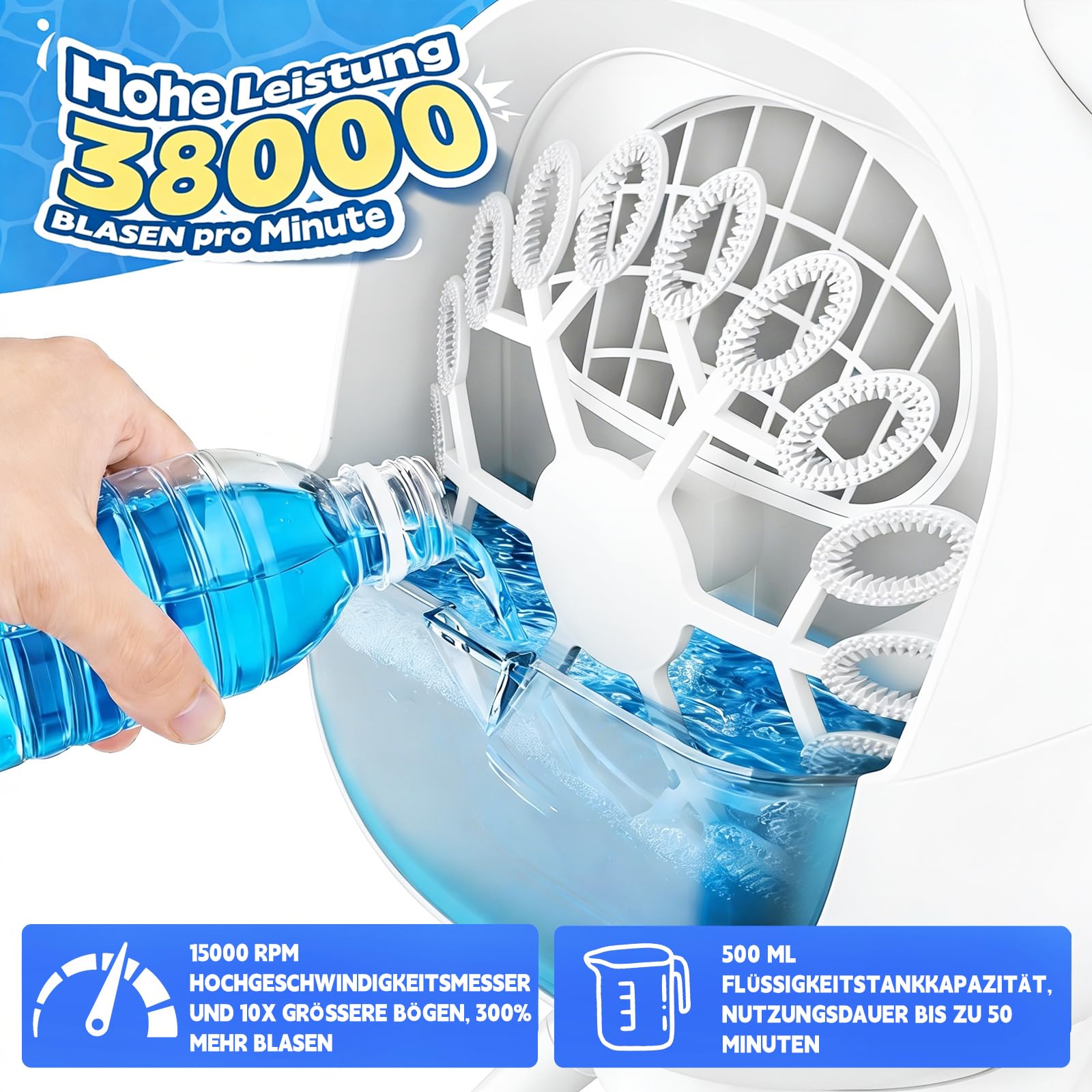 Automatische Seifenblasenmaschine, Kinder Bubble Machine 38000 Blasen/Min mit 1800mAh Akku, Seifenblasenmaschine Geeignet für Hochzeit/Geburtstag/Bühne/Party