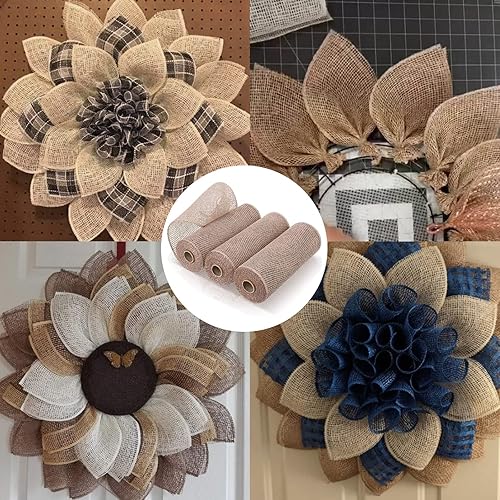 Vista 72 de 3 rollos de malla decorativa de arpillera de poliéster de 10 pulgadas de ancho, rollos de cinta decorativa de poliéster para decoración de coronas