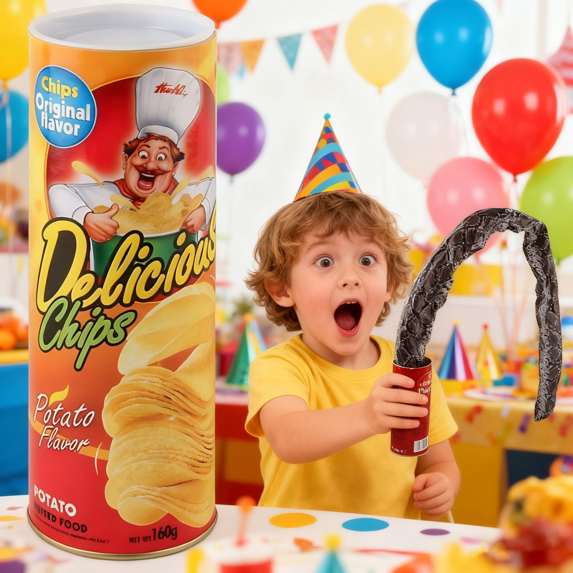 Magiczne puszki na chipsy ziemniaczane, Magiczne puszki z chipsami ziemniaczanymi, Straszne frytki zabawki na prima aprilis dekoracja na imprezę halloweenową