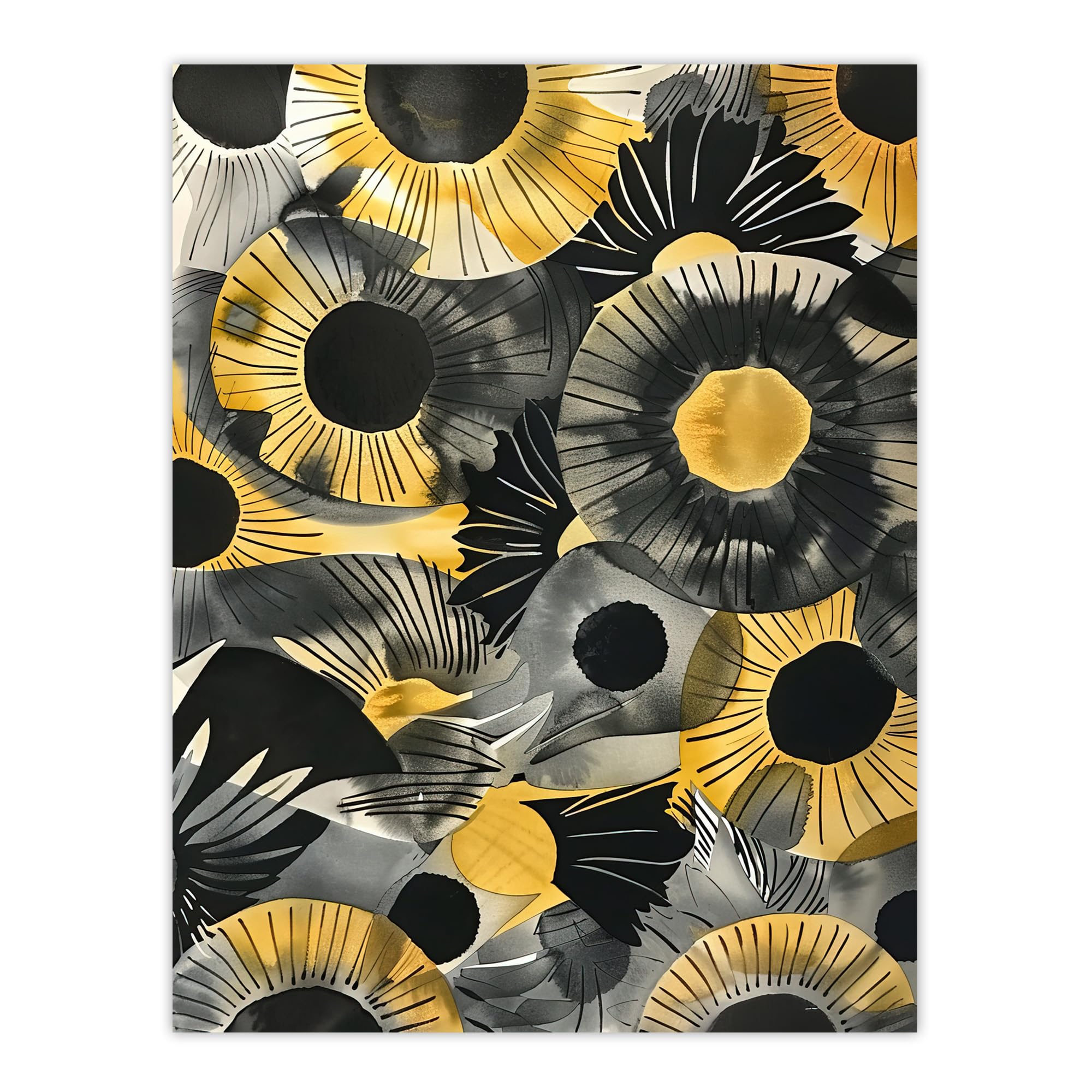 Artery8 Abstract Black and Yellow Sunflowers Watercolour Living Room Extra Large XL Wall Art Poster Print
