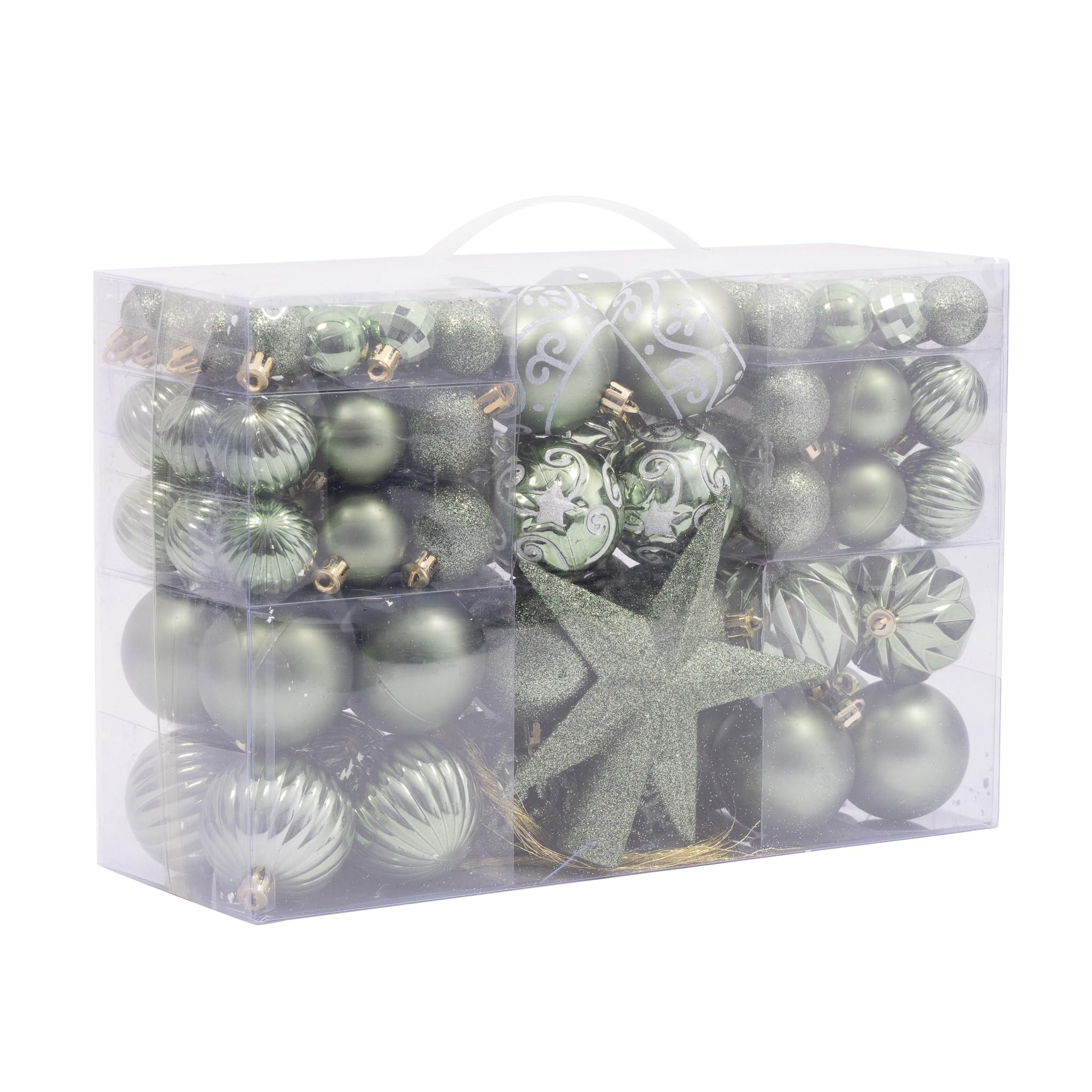 Lot de 100 décorations pour sapin de Noël - Boules, étoile et guirlande de perles - Paillettes, mates et métalliques