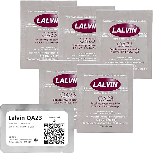Lalvin QA23 Levadura de vino (paquete de 5) - Hacer Mead de Sidra de Vino Kombucha en casa - 0.18 oz Sachets - Saccharomyces cerevisiae - Vendido
