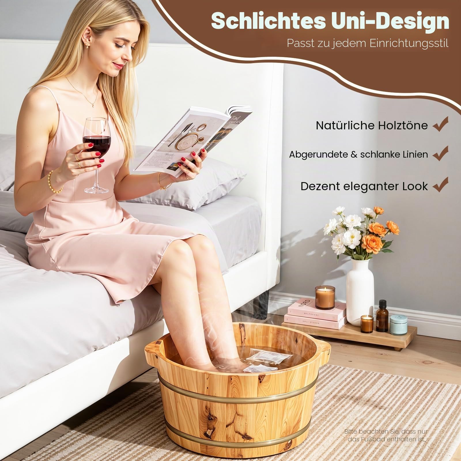 Holz Fußwanne aus Zypresse, Klassische Fußbadewanne für Entspannung und Fußpflege, Natur Holz-Fußbecken, Fussbad Ideal für Sauna und Home Spa, Holzfarbe
