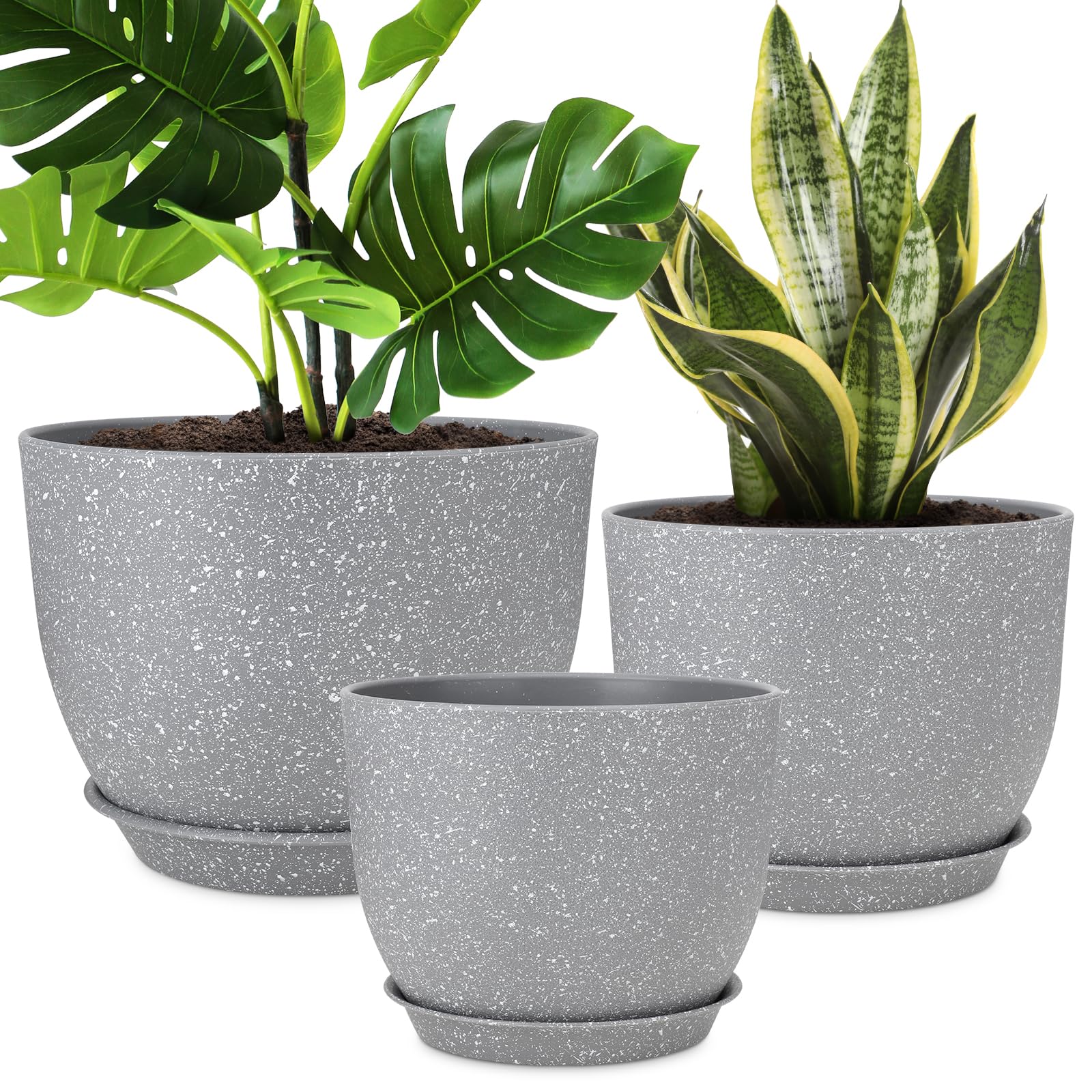 YNNICO Plant Pots 12/10/9 inch Set of 3, Flower Pots with Multi Mesh Drainage Holes, Large Planters for Indoor Outdoor Garden Plants and Flowers. (