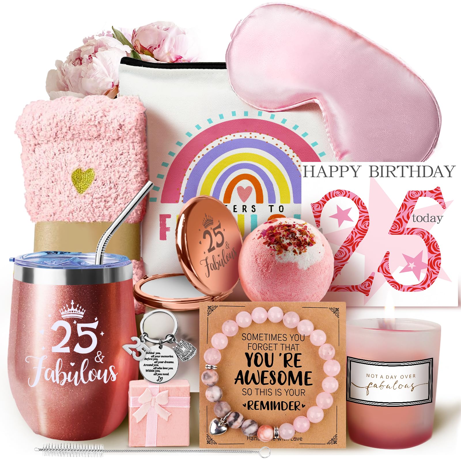 WULAIHO 25th Birthday Gifts for Girl, Happy Birthday Pamper Set Present Basket, Unique Hamper Gift Ideas for Her, Best Friends, Sisters, Daughter, Niece, Granddaughter