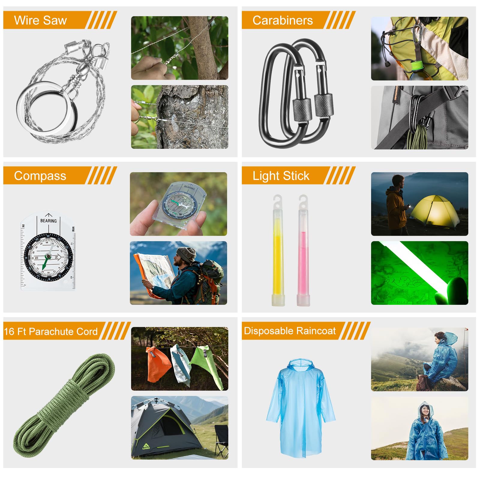 Kit de supervivencia, bolsa de 360 piezas con kit de primeros auxilios. Hacha de camping, pala de supervivencia, herramientas ideales para camping, senderismo