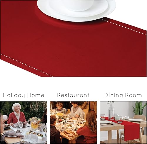 Miniatura 5 de Encasa Homes - Camino de mesa de algodón puro con dobladillo para comedor de 8 plazas de tamaño 13 x 91 pulgadas, paño decorativo para fiestas,