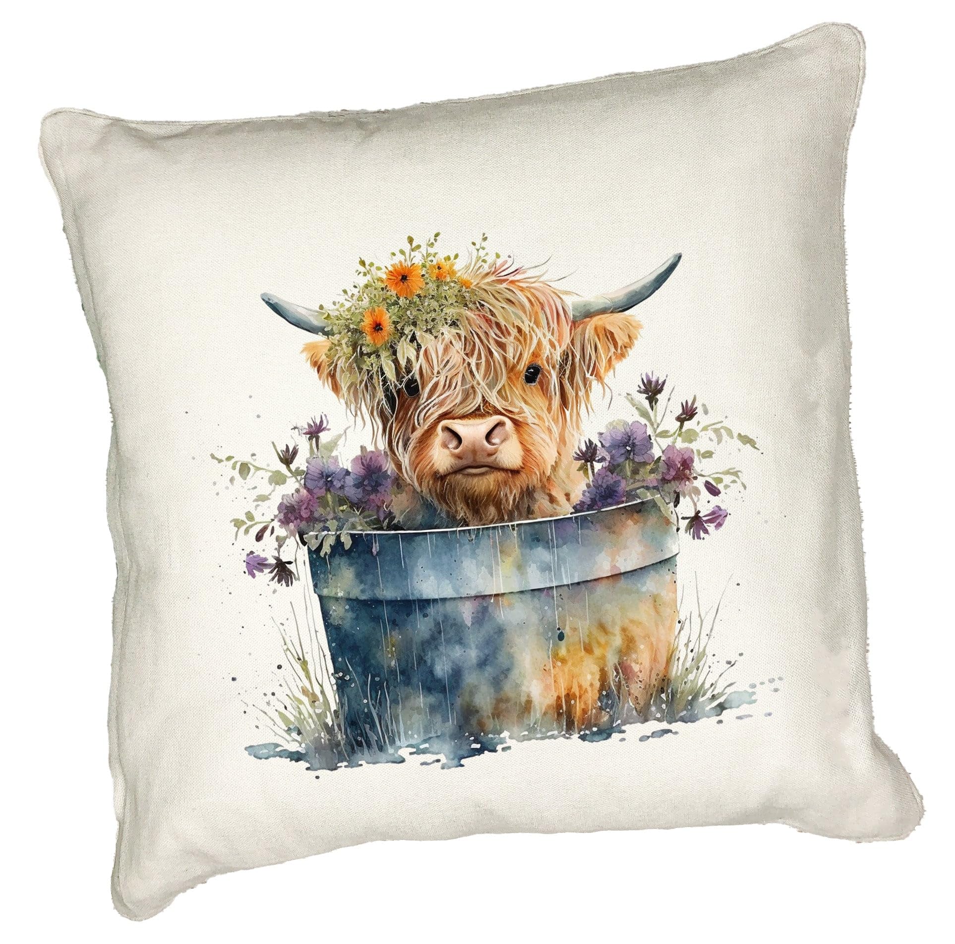 Anonymous Gifting Cow 3 Highland Cow Printed Cushion Cover - 40X40cm - Linen Style