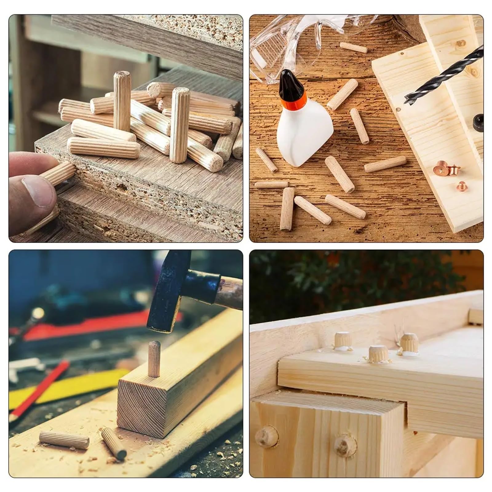 Holzdübel, Holzdübel, Schrank, Schublade, rund, geriffelt, Holz, Dübelstifte, Stangen-Set, Möbelbeschlag, DIY-Handwerk(8x40mm)