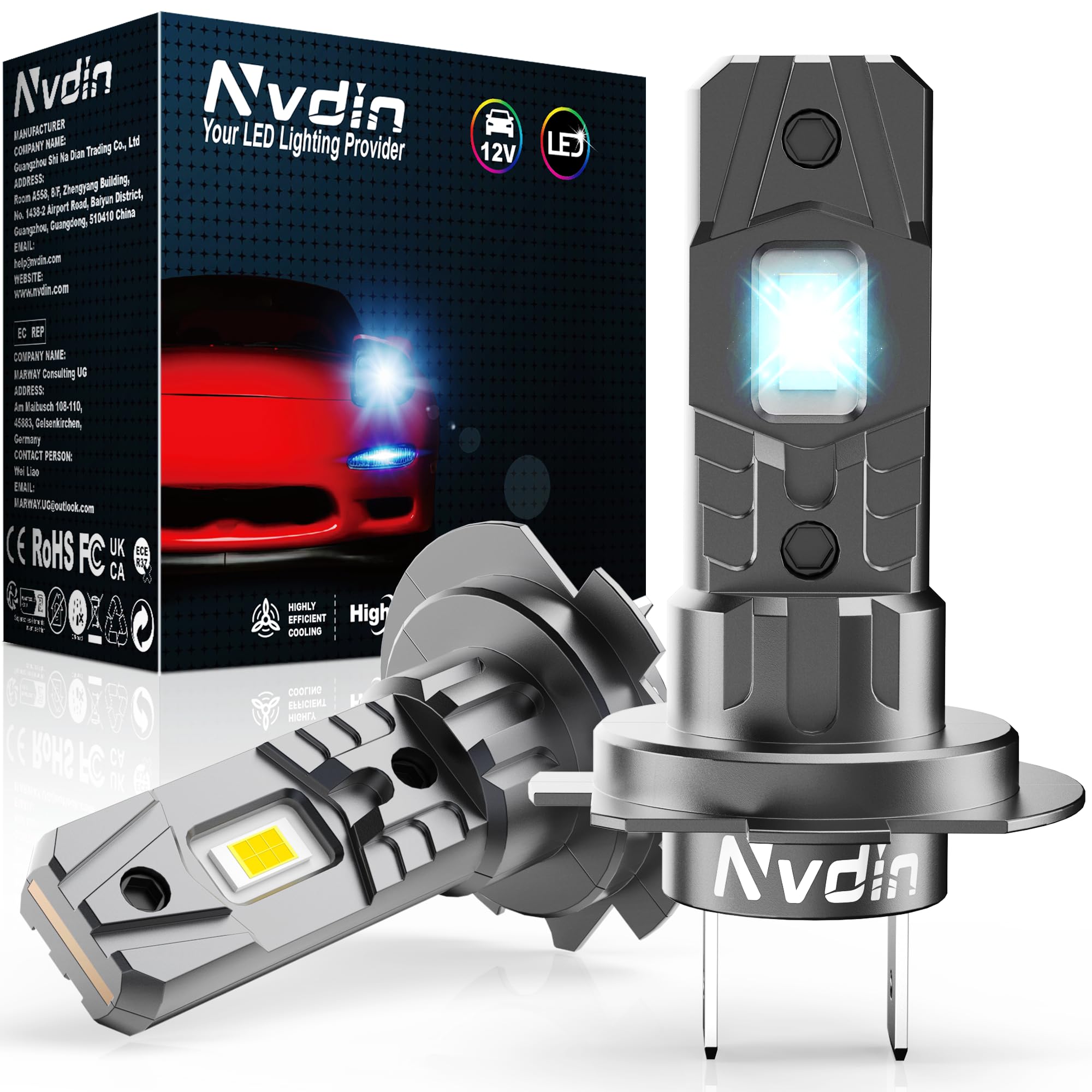 lampadine h7 led 20000lm, lampadina per fari auto e moto, kit lampada 12v per abbaglianti o anabbaglianti o fendinebbia, dimensioni 1:1 alogena, luce bianca 6000k