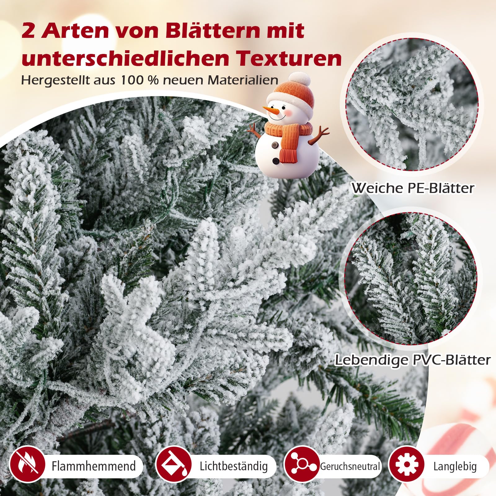 COSTWAY 210 cm Künstlicher Weihnachtsbaum mit Beleuchtung und Schnee, Tannenbaum mit warmweißen LED-Lichtern, 13 Modi, Timer, Einstellbarer Helligkeit, Christbaum, Kunstbaum Weihnachten für Zuhause