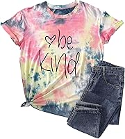 Women's Tie-Dye Be Kind Graphic T-Shirt - Cute Teacher Short Sleeve Top, Soft & Unique