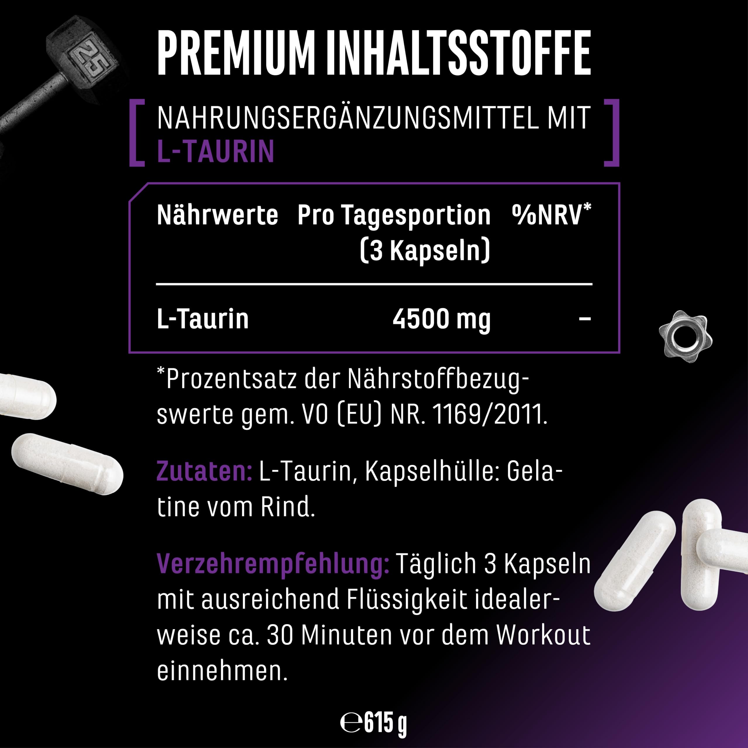 L-Taurin Ultra Caps - 365 Kapseln - Extra hochdosiert mit 1500 mg je Kapsel - Taurin Aminosäure mit 99% Reinheit - Ohne unerwünschte Zusätze