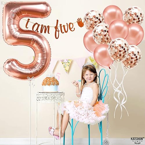 Miniatura 5 de Globo de oro rosa con el número 5 para cumpleaños con el globo de oro rosa del número 5 de 40 pulgadas, un globo para globos de primer cumpleaños