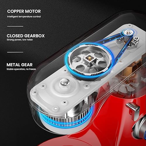 Miniatura 5 de Batidora de pie, KICHOT 10+P Speed 4.8 cuartos de galón, mezcladora de pie para el hogar, máquina mezcladora de pasteles de cabeza inclinable con