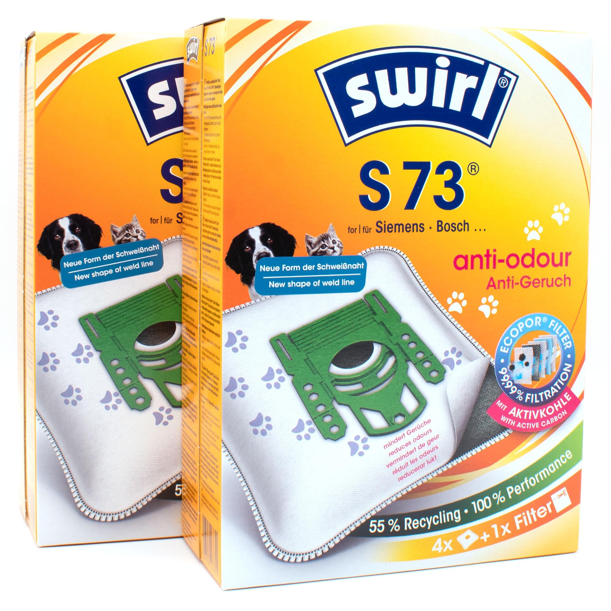 PakTrade 8 Sacs D'aspirateur + Billes Déodorantes Compatible avec Bosch BGL 7... Serie, BGL 75AC342 | Compatible avec Swirl S73 - S 73 Anti Odour | 8 Sacs, Désodorisant, Accessoires, Pièces Détachées