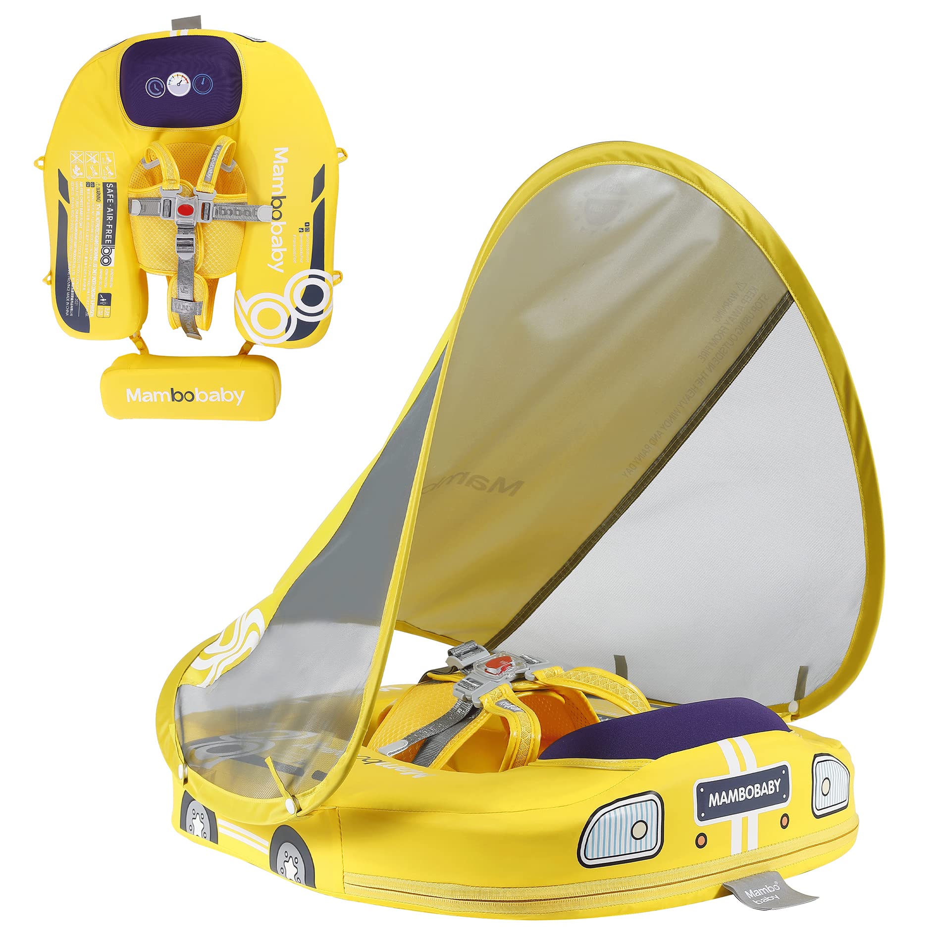 Mambobaby Floats with Canopy &Tail, Non-Inflatable Baby Float for Pool Add Tail Avoid Flip Swim Trainer Baby Floats for Toddler Boys Girls