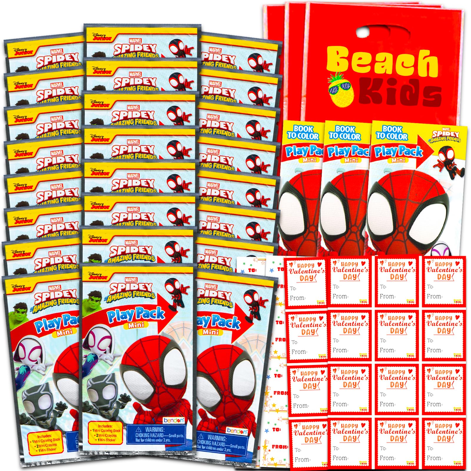 Spidey and His Amazing Friends Valentine's Day Classroom Gift Exchange Bundle - 24 Spidey Mini Coloring Activity Books for School Valentines Cards, Stickers | Valentines Kids Party Favors