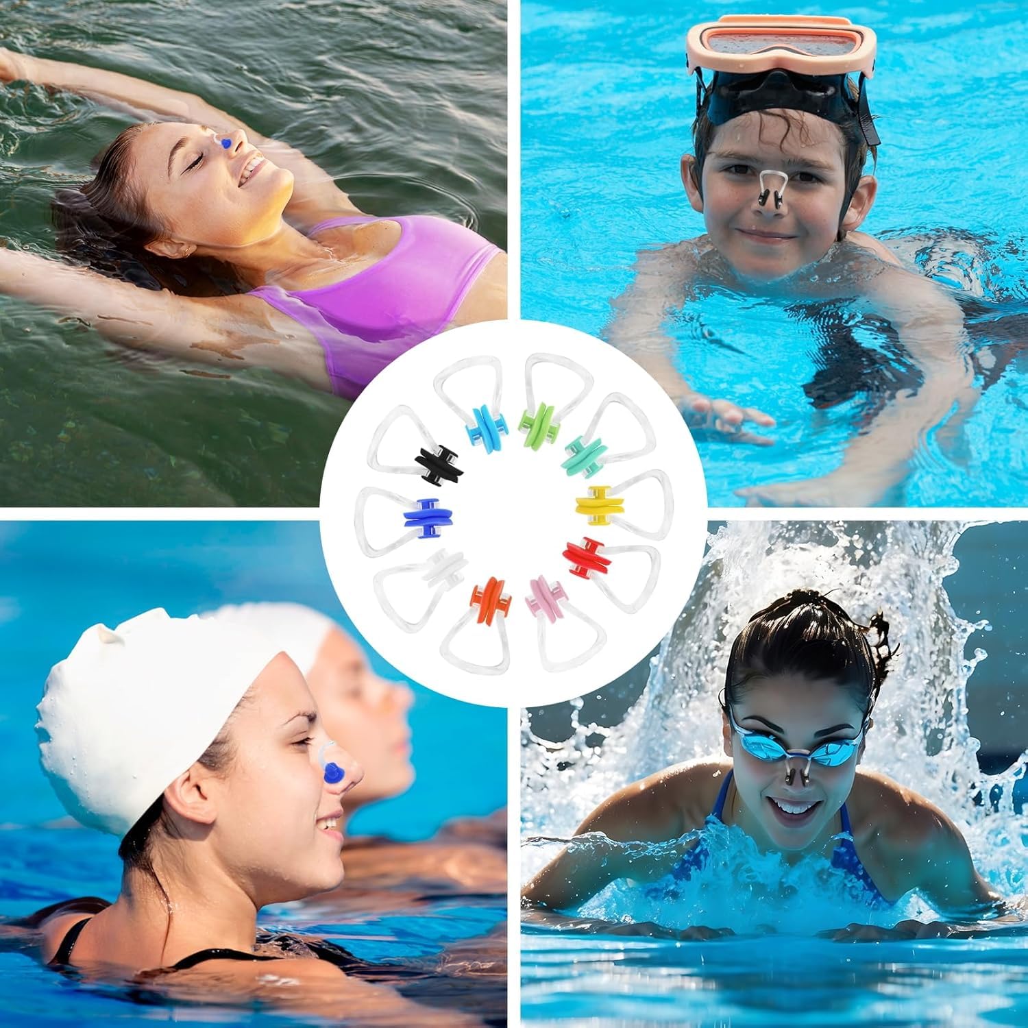 10 Pezzi clip per nuoto nasale, tappanaso nuoto sincronizzato, tappanaso per piscina bambina, con 1 paio di tappi per le orecchie, per nuotatori, principianti, adulti