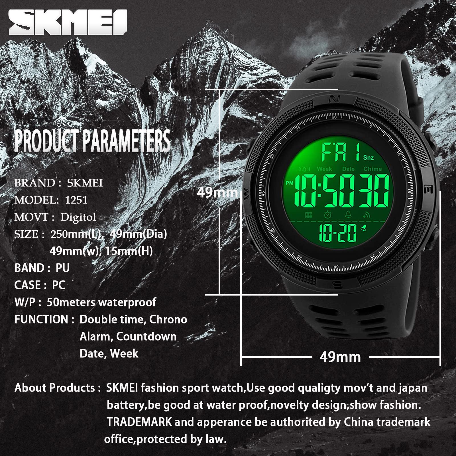 China Skmei Smartwatch Deportivo Skmei 1251 Reloj Digital Skmei