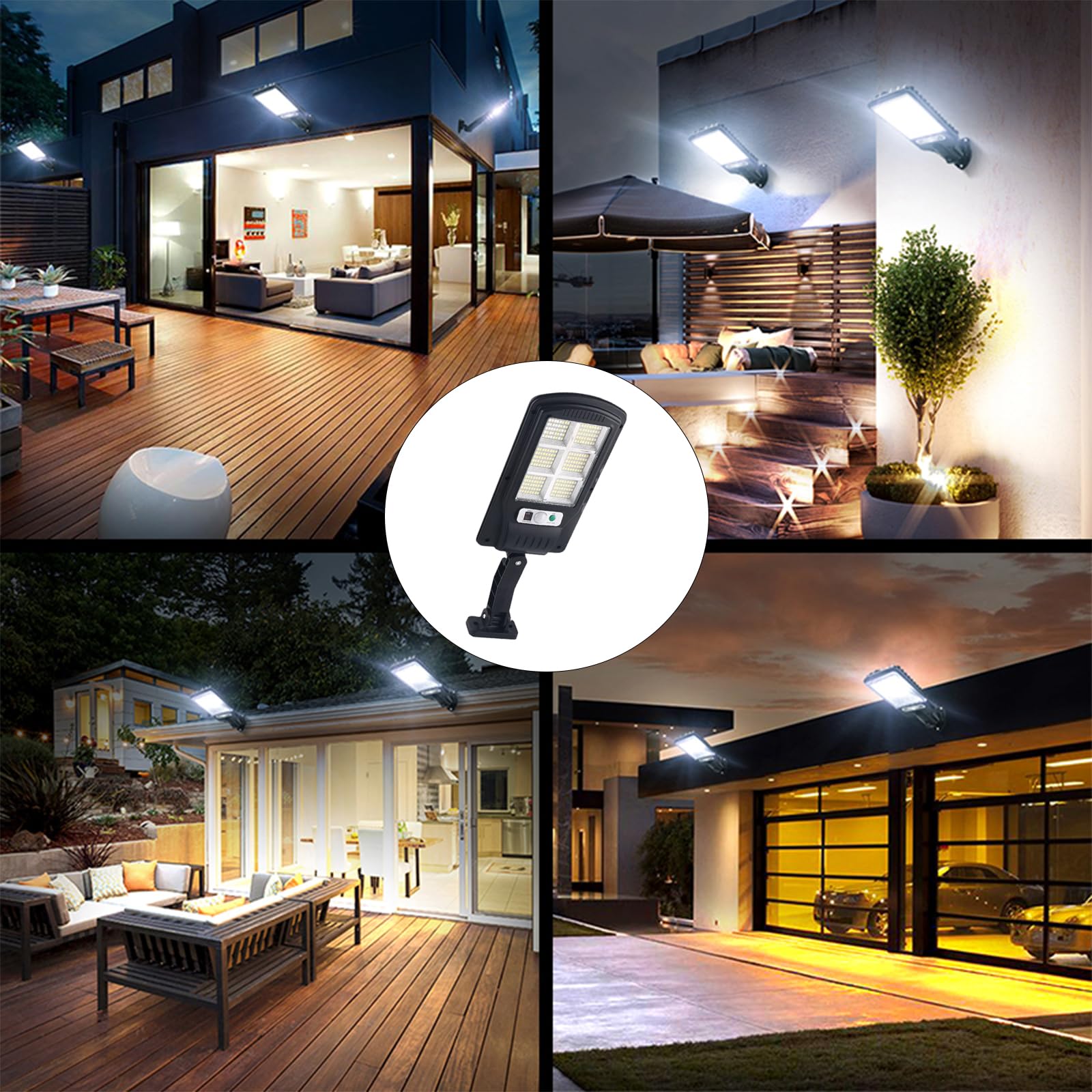 Faretto Solare LED Esterno 240 LEDs, Lampada con Sensore di Movimento e Telecomando, 3 Modalità Regolabili, IP65 Impermeabile, Perfetto per Giardino, Terrazzo, Ingresso, Garage (Pacca da 4)
