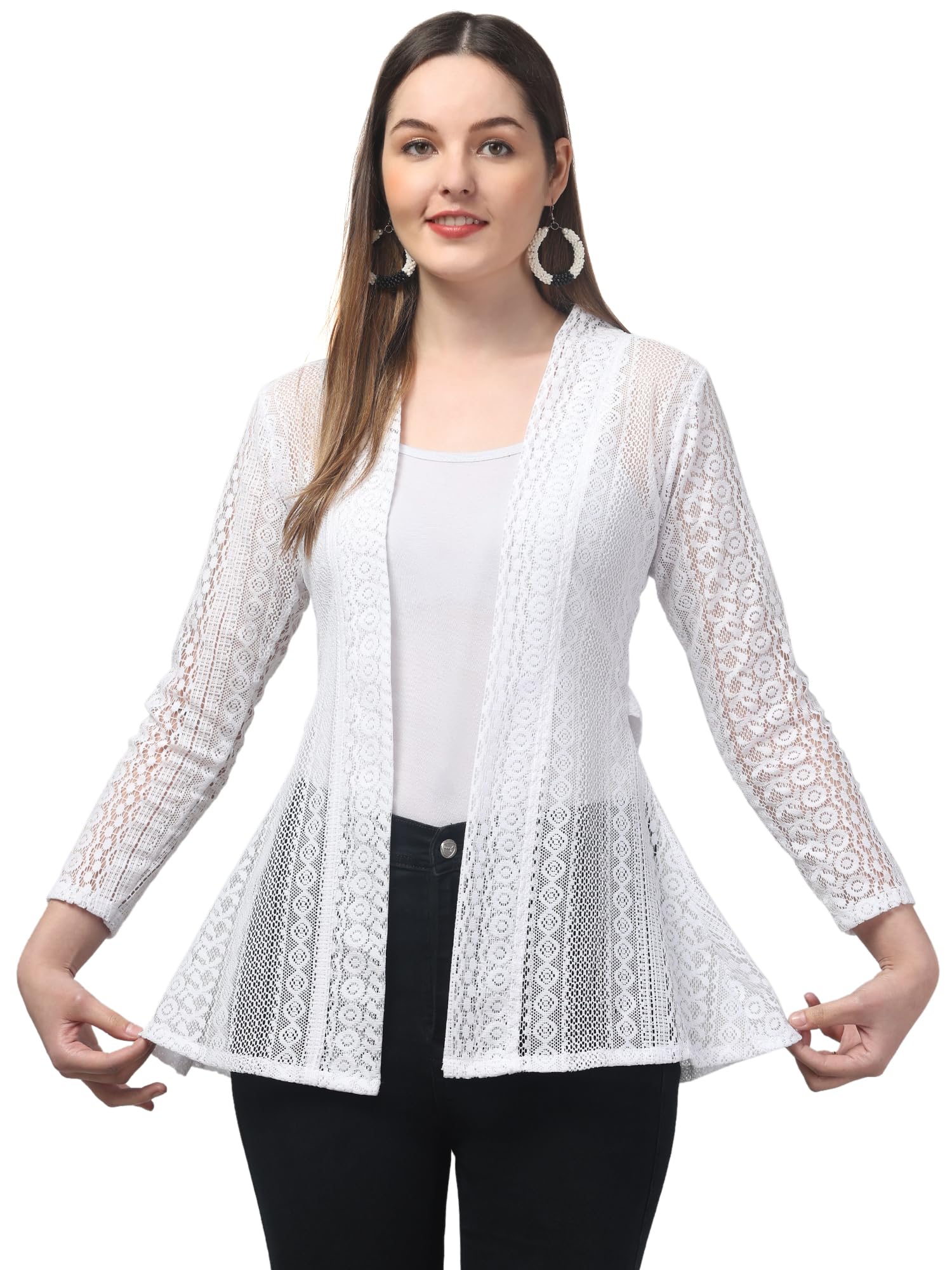Women's Lace Shrug - Long Sleeve Open Front Cardigan, Sheer Mesh Cover-Up for Casual & Summer Shrug