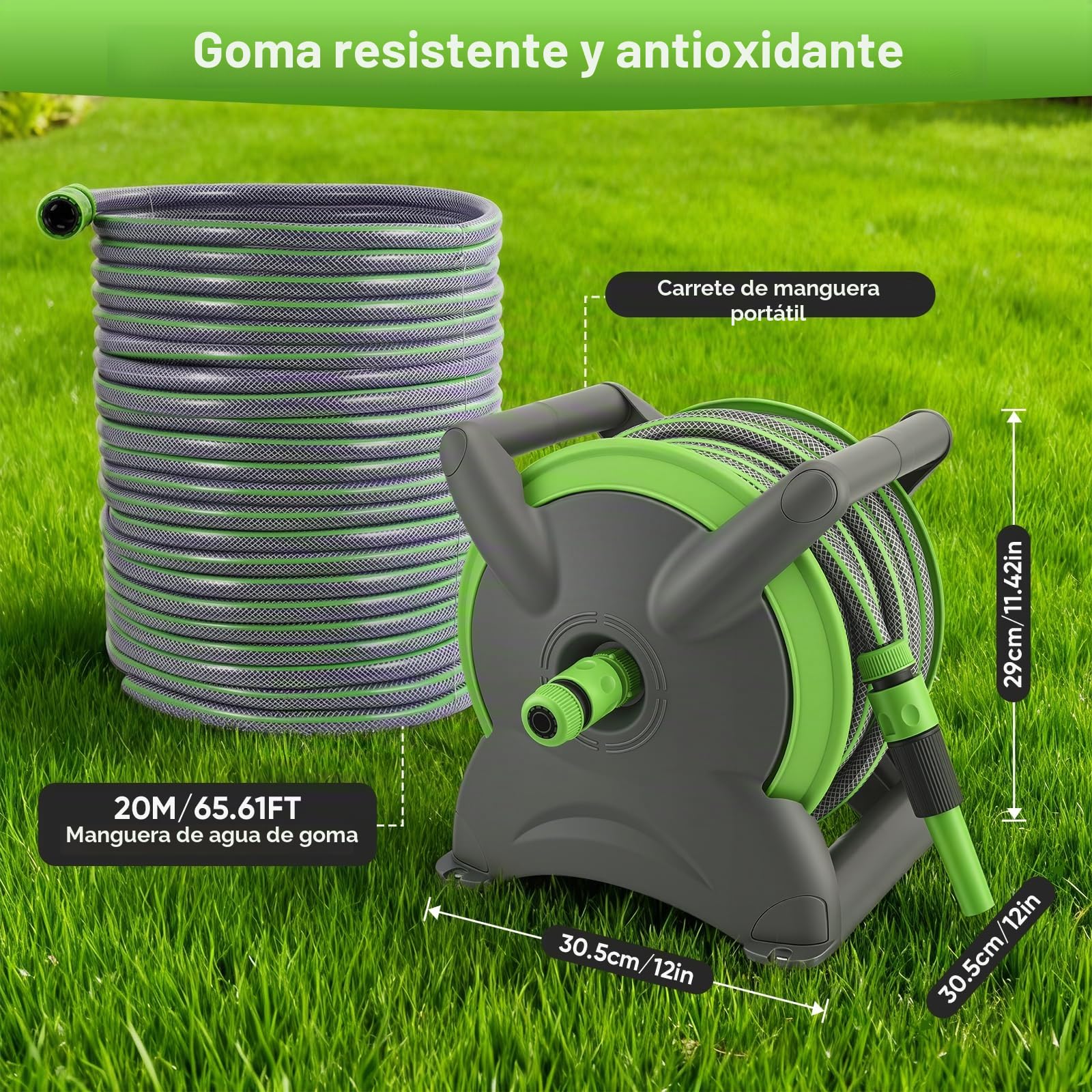 Carrete de Manguera Retráctil Giratorio de 180°, 20M Enrollador de Mangueras Carrete Automático de Manguera Montado en Pared Manguera Enrollable Automática para Regar Césped Jardín, Lavar Auto