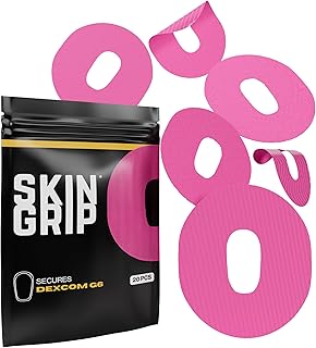 Skin Grip Adhesive Patch Compatible with Dexcom G6 Adhesive Patches Waterproof & Sweatproof with Cutout, Lasts 10-14 Days, Continuous Glucose Monitor Patch, CGM Sensor Cover – 20 Pack, Pink
