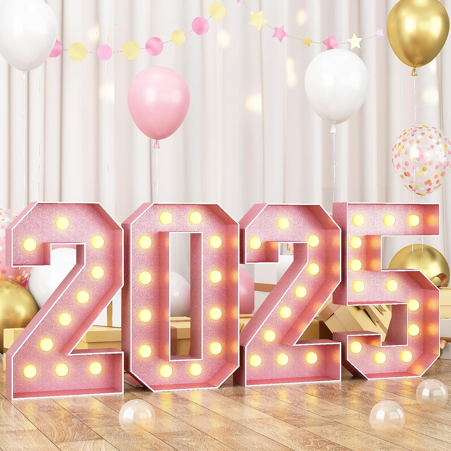 HILAVO Marquee 2025 Number Light Up Number 4FT, Large Light Up Numbers for Party, Big Number Light Up Number 4 Feet Tall DIY Frame Pre-Cut Foam Board Kit for New Year Graduation Anniversary