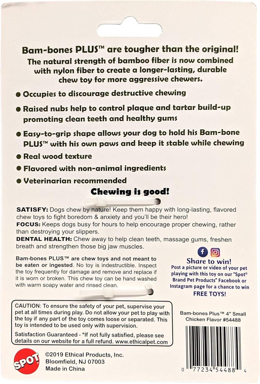 Pet Supplies : SPOT by Ethical Products - Bambone Plus – Easy Grip Durable Dog Chew Toy for Aggressive Chewers – Great Dog Chew Toy for Puppies and Dogs Dog Toy - Chicken - Small : 